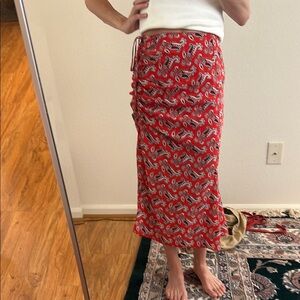 Veronica Beard Red Paisley Midi Skirt
